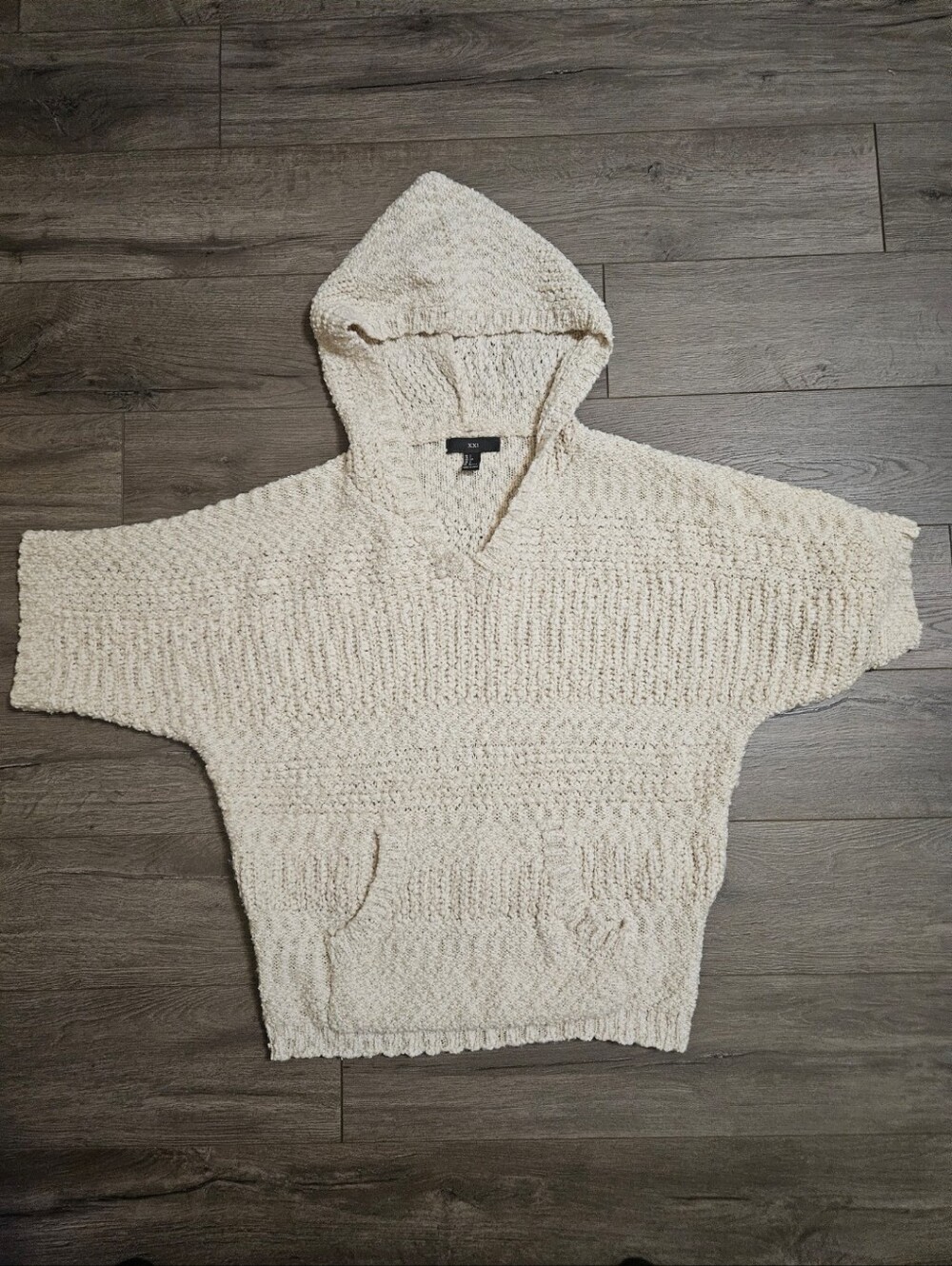 Forever 21 Cream Hooded Chunky Knit Sweater